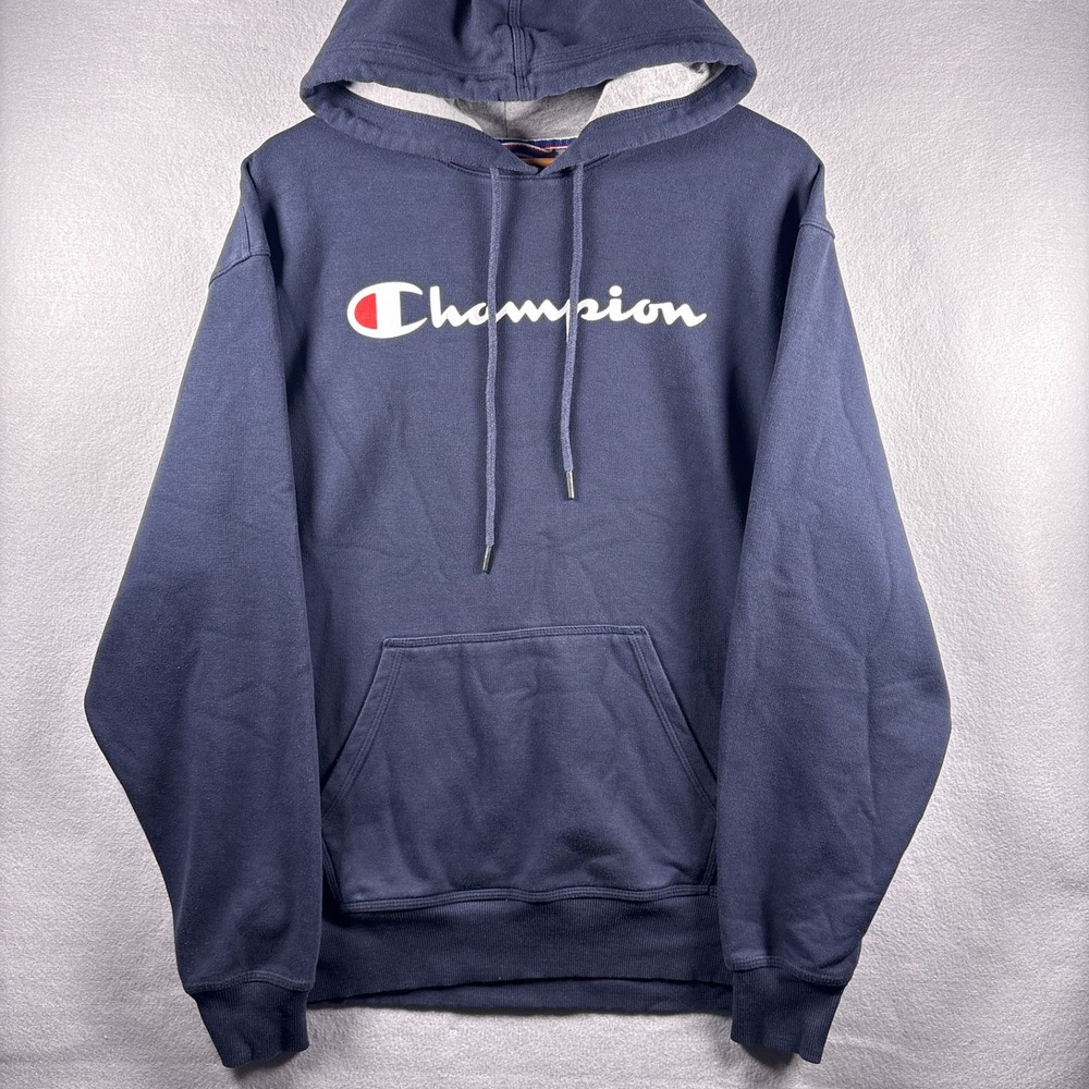 Champion Spellout Baggy Large Hoodie Sweatshirt Navy Blue Y2K